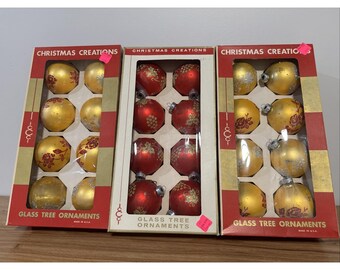 VTG Christmas Creations Mercury Glass Ornaments Set Of 3 Boxes MCM Glitter