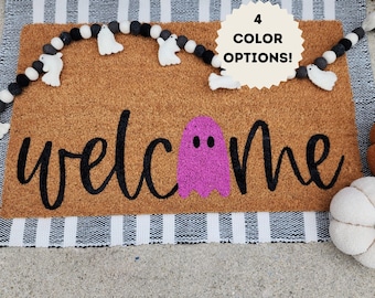 ghost welcome doormat | halloween doormat | ghost welcome mat | halloween decor outdoor | boo doormat | halloween decor | pink halloween