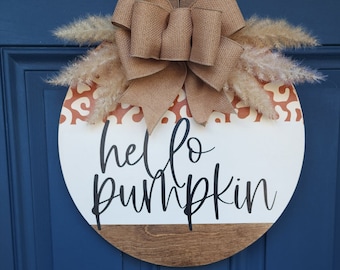 hello pumpkin door hanger | fall front door hanger | fall front door sign | fall door hanger | fall porch | fall decor | pumpkin door hanger