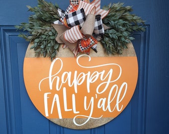 happy fall y'all door hanger | fall front door decor | fall front door sign | fall door hanger | fall decor | fall porch | hello fall | fall