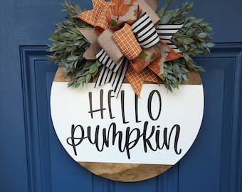 hello pumpkin door hanger | fall front door hanger | fall front door sign | fall door hanger | fall porch | fall decor | pumpkin door hanger