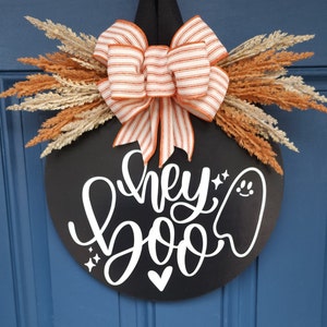 hey boo door hanger | halloween front door decor | halloween door hanger | boo y'all | ghost door sign | fall door hanger | fall door decor