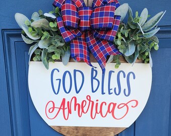 god bless america door hanger | summer door hanger | front door sign | happy 4th of July | patriotic door hanger | hello sign | welcome