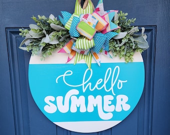 hello summer door hanger | summer front door decor | summer door hanger | summer door sign | summer porch decor | summer decor | front porch