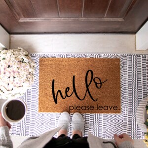hello please leave doormat, funny doormat, rude doormat, front doormat, please leave, custom doormat, go away doormat, doormat, personalized