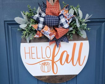 hello fall door hanger | fall front door decor | hello fall | fall door hanger | fall door sign | fall door wreath | fall welcome sign