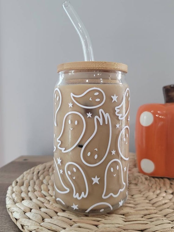 Cute Ghost Glass Can Cup Cute Ghost Iced Coffee Cup Halloween