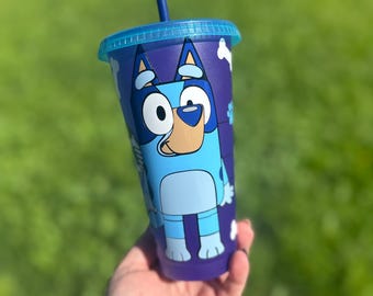 Bluey Dog Blue Cold Cup | Starbucks Blue Dog Cup | Color Changing Cold Cup Bluey | Bluey and Bingo | Dog Themed | Dog Themed Bluey Kids