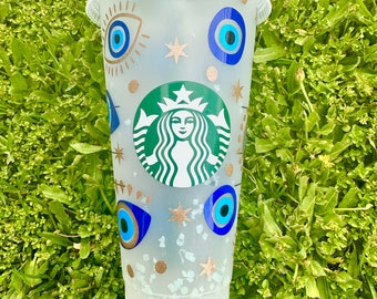 Starbucks Evil Eye Turquoise Confetti Cold Cup |  Evil Eye | Mal de Ojo Cup | Protection Eye Cup | Starbucks Mal De Ojo