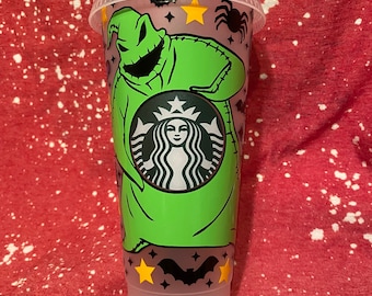 Green Oogie Boogie w/ worms, spiders and bats on a Starbucks Cold Cup