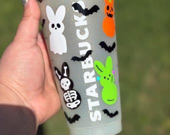 Easterween Peeps Cold Cup | Starbucks Peeps Cold Cup | Spooky Easter Cold Cup Peeps | Basket Ideas | Peeps Themed | Starbucks Cup