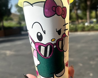 Hi Kat Yellow Cold Cup | Starbucks Cat Cup | Color Changing Cold Cup Hi Kitty | Hello Kitty | Sassy Cat Cup | Attitude Hi Kat Cup