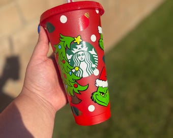 Grinch Xmas Cold Cup | Starbucks Grinch Cup | Red Glitter Grinch Cup | Grinchmas | Dr. Seuss Grinch Themed | Grinch Who Stole Xmas | Holiday