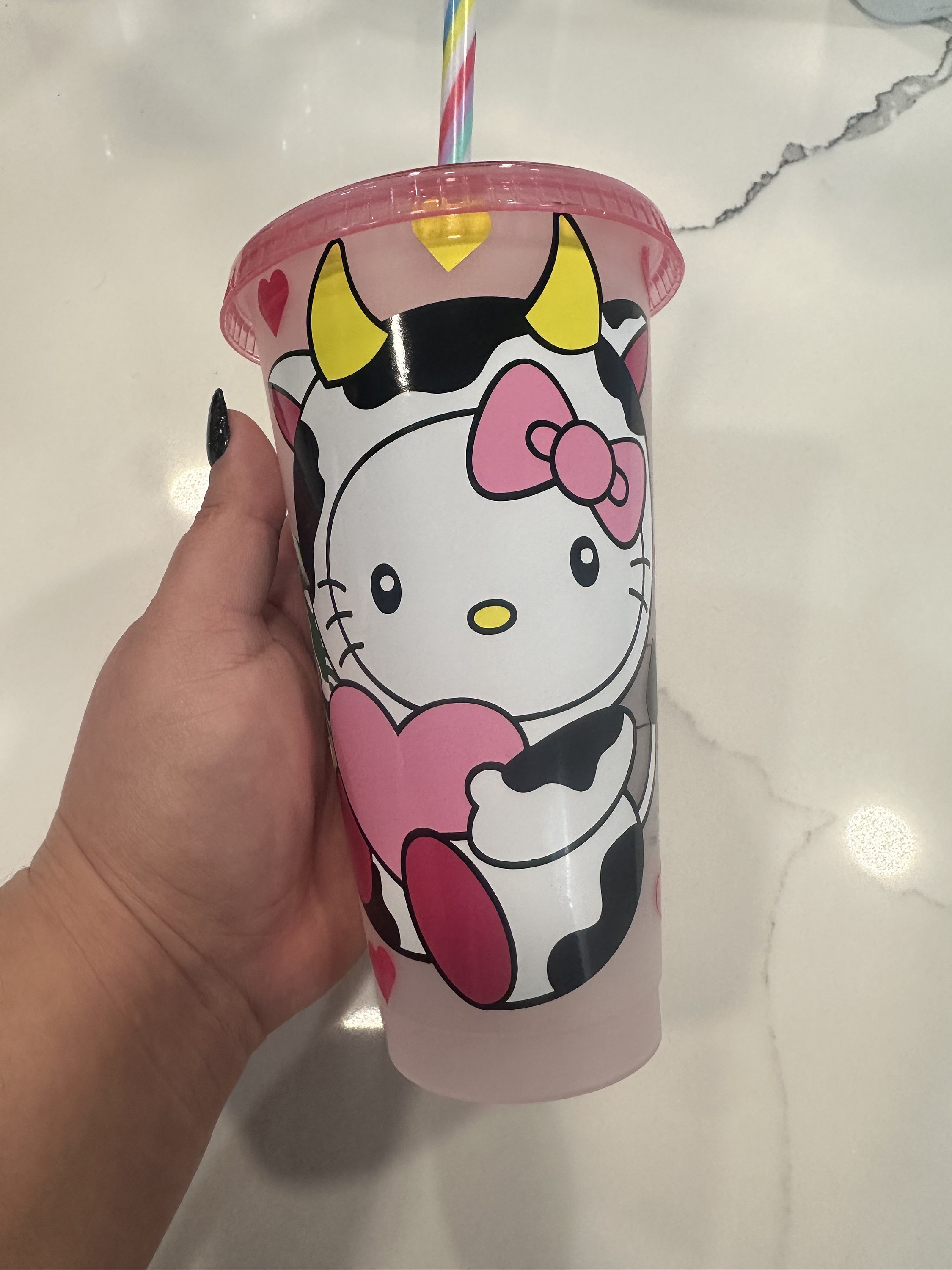 Cow Hi Kat Pink Cold Cup | Starbucks Cat Cup | Color Changing Cold Cup Hi Kitty | Hello Kitty | Cow Themed | Cow Themed Hello Cat