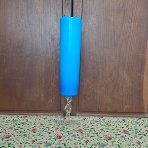 Vase on foot blue opaline glass vintage Tuscany made in italy