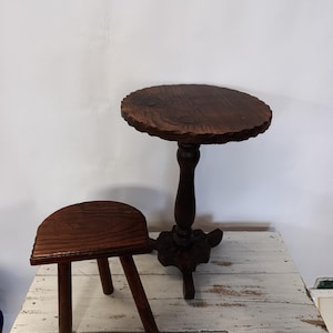 Finca style pedestal table France Spain 1960s French countryside chic pine wood side table coffee table brutalist side pedestal stool
