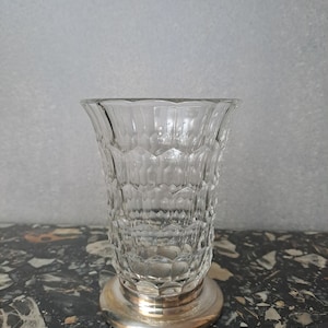 Glass vase Val Saint Lambert Luxval model Scales silver base art deco 1930s Belgium country chic