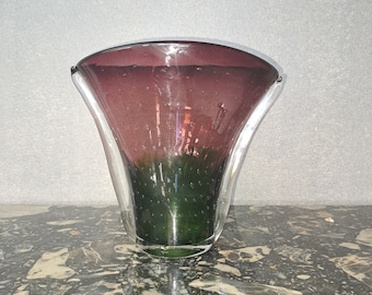 Pressed molded art glass vase color ose strawberry and green bubbles Boho chic countryside 1960