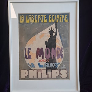 Léon Laugier (1879-1962) Acquerello pubblicitario art deco vintage 1930 Francia Poster Philips