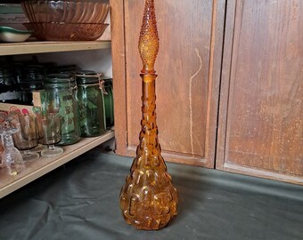 Vintage glass bottle carafe Empoli brick model Made in Italy amber genie decanter