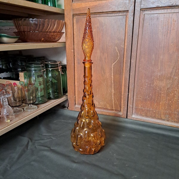 Vintage glass bottle carafe Empoli brick model Made in Italy amber genie decanter