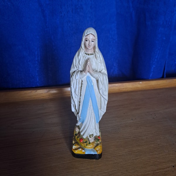 Vierge Marie Statuette plâtre peint 1930 France art déco