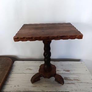 Finca style pedestal table France Spain 1960s French countryside chic pine wood side table coffee table brutalist side pedestal