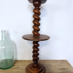 Sockeltisch, Satteltisch, Ende des Sofas, französischer französischer Land-Vintage-Aschenbecher aus Holz, brutalistischer Dudouy-Stil