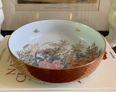 Vintage Imari Serving Bowl, Chinese Japanese Peony Flowers and Butterflies in Blue Orange Gold Pink