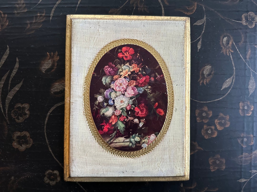Vintage Florentine Floral Wall Art, 6" X 8", Made in Italy; Wooden ...