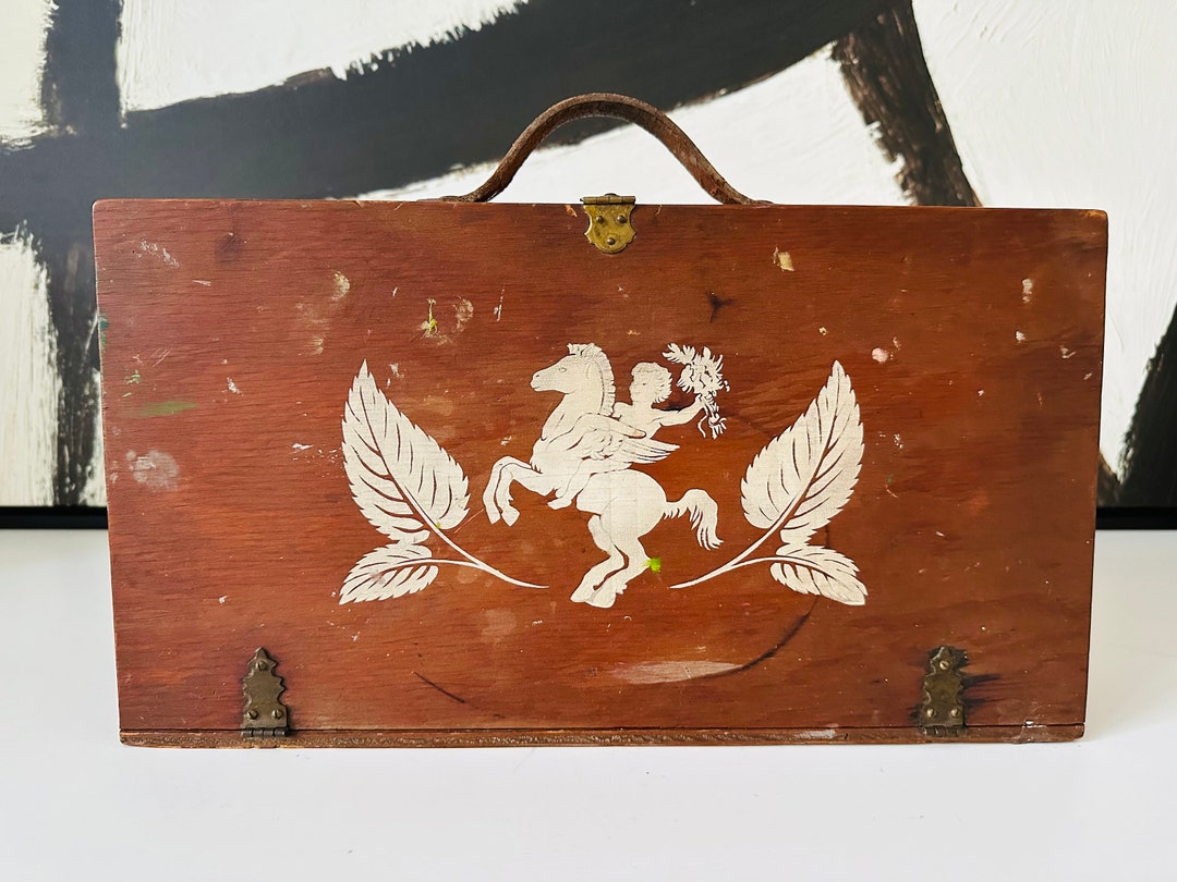 Antique Artist Paint Box Old Wooden Storage Box for Oil Paints or