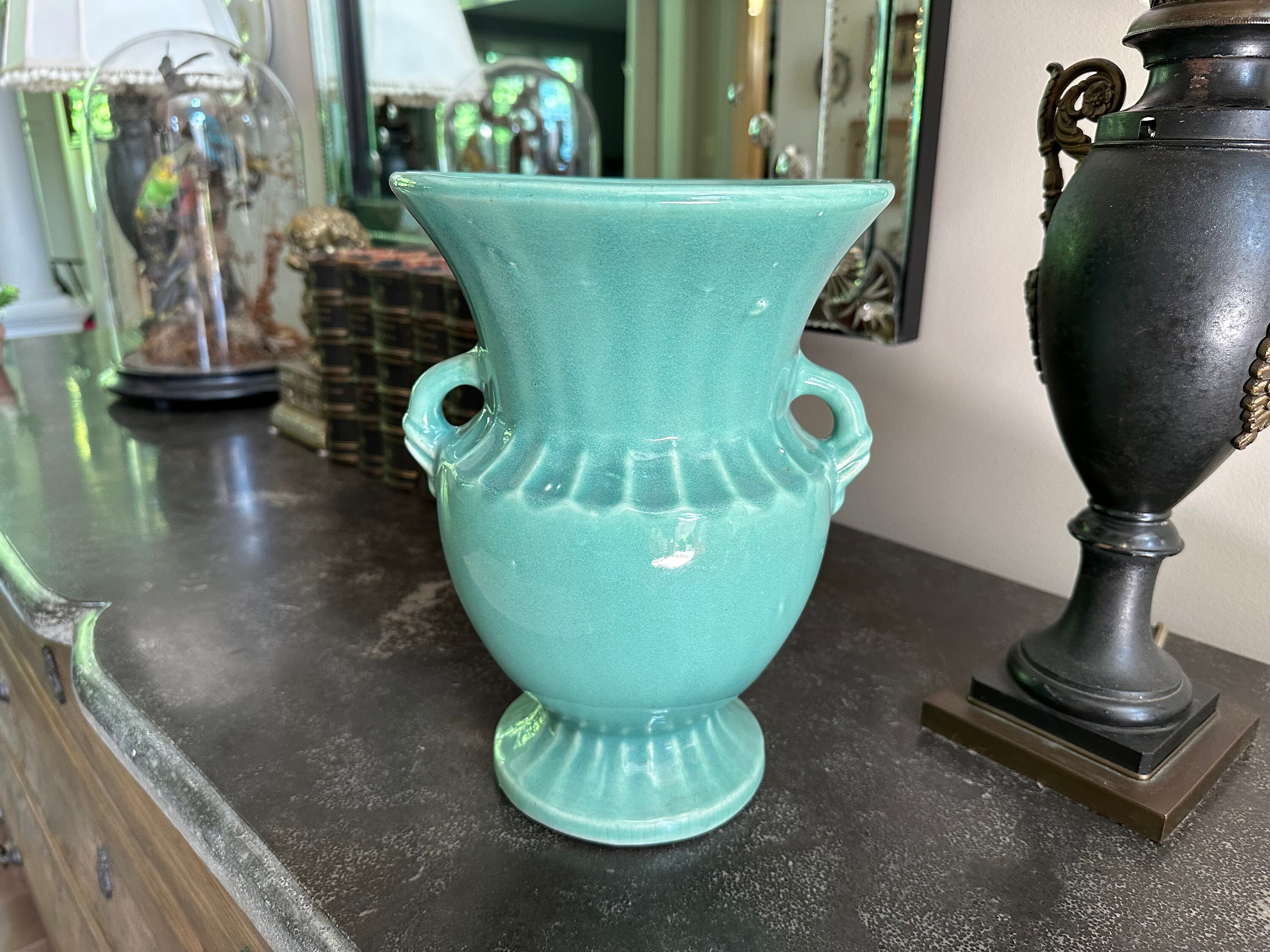 Vintage USA Pottery Vase Celadon Green 10 H Vintage Etsy
