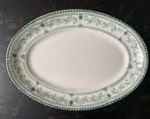 Antique Ironstone Platter, Green Transferware by John Maddock Sons, England, Circa 1896-1905, Dorothy Pattern Antique English Pottery