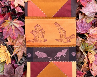 Hawk and Mice Wall Hanging - Block Printed, Patchworked, Hand Quilted