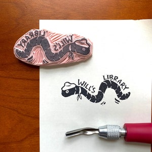Personalized bookplate hand carved stamp, cowboy bookworm | custom ex libris book plate |  teacher gift, book lover gift | personal library