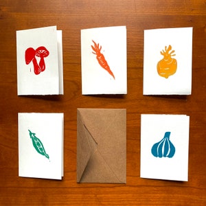 rainbow mini veggie hand printed cards block printed original handmade tiny card set vegetable linocut love notes image 2