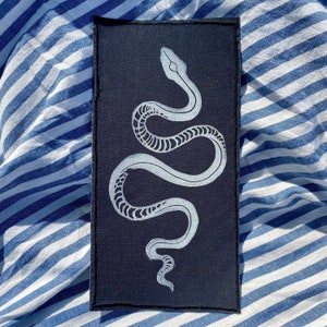 Snake Hand Printed Cotton Patch block print iron on patch for jacket punk accessories notions mending fabric cotton quilting square image 3