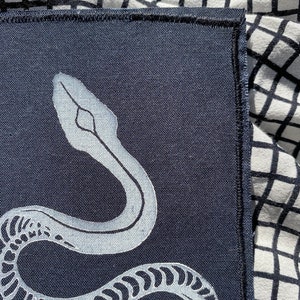 Snake Hand Printed Cotton Patch block print iron on patch for jacket punk accessories notions mending fabric cotton quilting square image 4