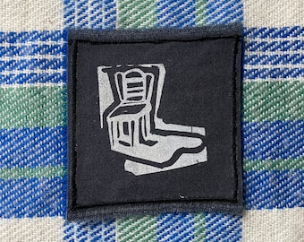 Chair Hand Printed Cotton Patch | block print iron on patch for jacket | punk accessories | notions mending fabric cotton quilting square