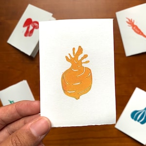 rainbow mini veggie hand printed cards block printed original handmade tiny card set vegetable linocut love notes image 6