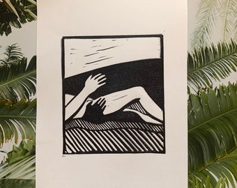 Nude with Shadow Hand Carved Limited Edition Block Print || original art minimalist linocut black and white figure