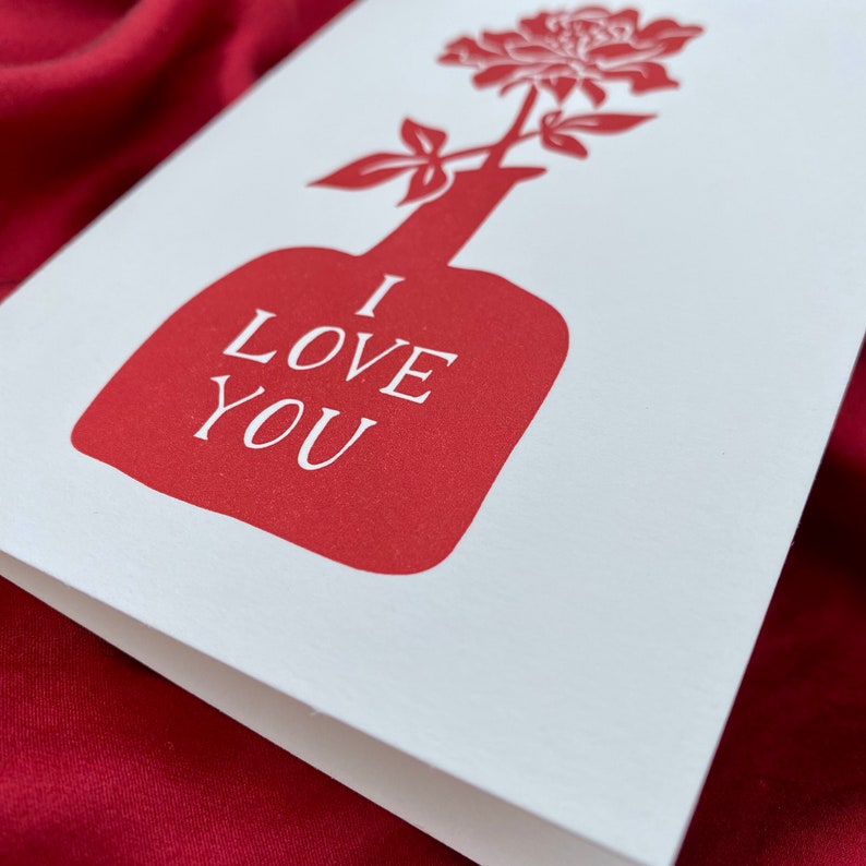 Flower in Vase Love Letterpress Printed Card Valentine's Day original linocut handmade cards set image 2