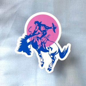 Trans Flagge Cowboy Vinyl Aufkleber | mattes rosa-blaues Westernpferd und Cowboy