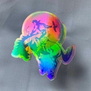 Holographische Trans Flagge Cowboy Vinyl Aufkleber | rosa und blaues Westernpferd und Cowboy