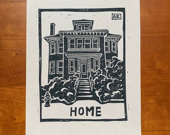 Custom Linocut House Portrait | Handcarved print for a housewarming anniversary or wedding gift