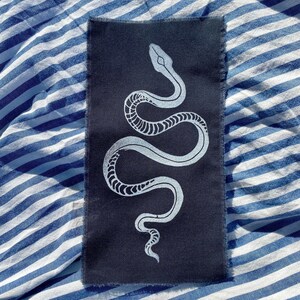 Snake Hand Printed Cotton Patch block print iron on patch for jacket punk accessories notions mending fabric cotton quilting square image 2