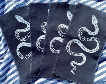 Snake Hand Printed Cotton Patch | block print iron on patch for jacket | punk accessories | notions mending fabric cotton quilting square