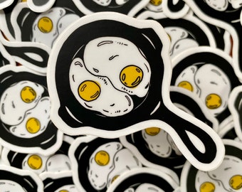 Fried Eggs Vinyl Sticker | cast iron pan and two sunny side up eggs breakfast