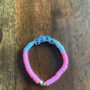 Xoxo Bracelet. Purple Clay Beads. Stretch Bracelet, Stacking Bracelet, Beach Jewelry.