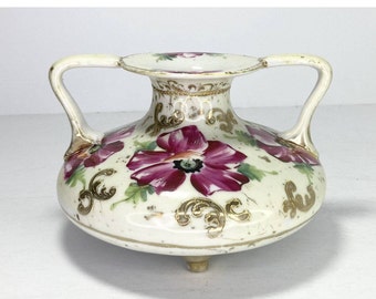 Antique Circa. 1880’s NIPPON Porcelain Moriage Footed Handpainted Floral Vase 7”